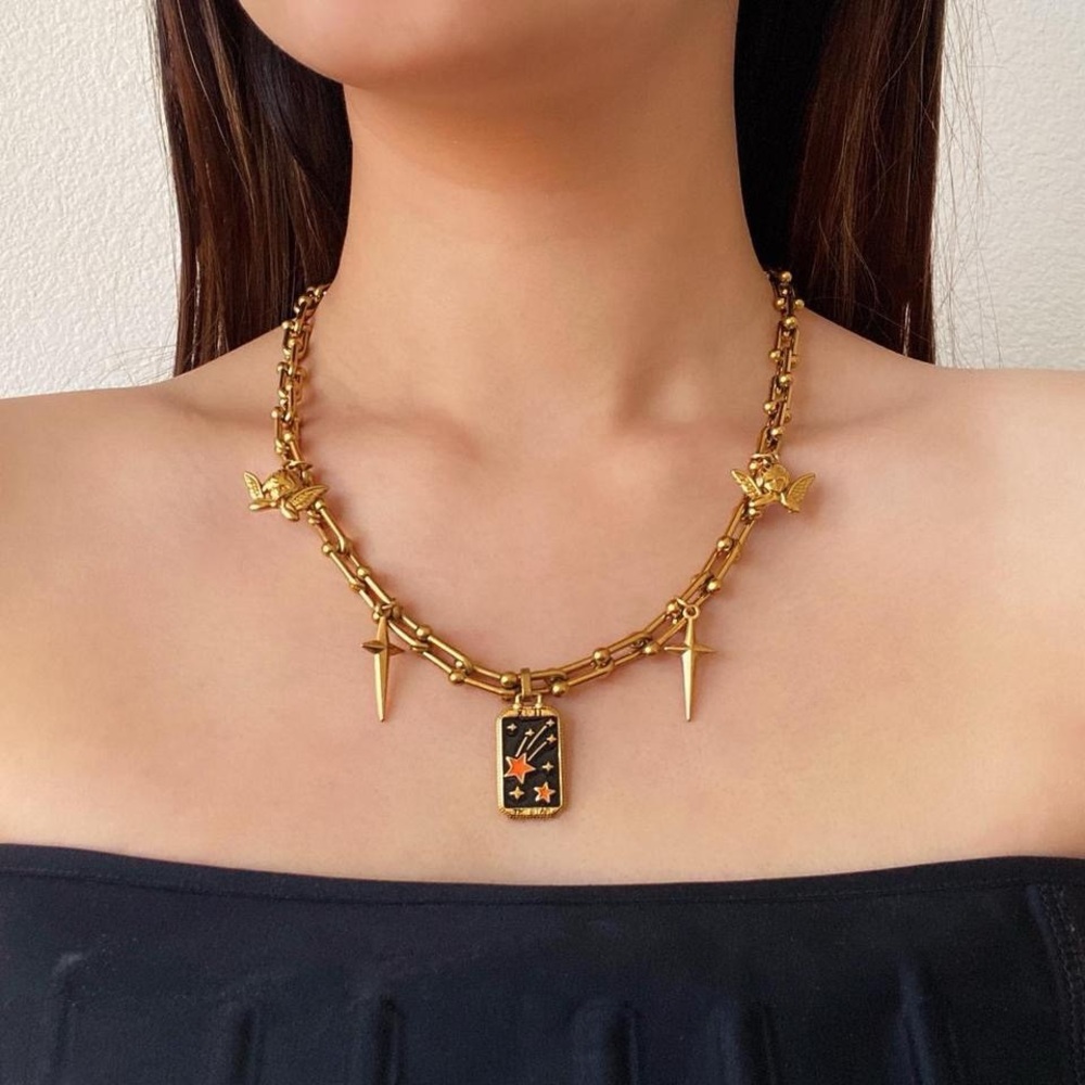 Handmade Tarot card series THE STAR WITHIN Gold Plated Stainless Steel necklace